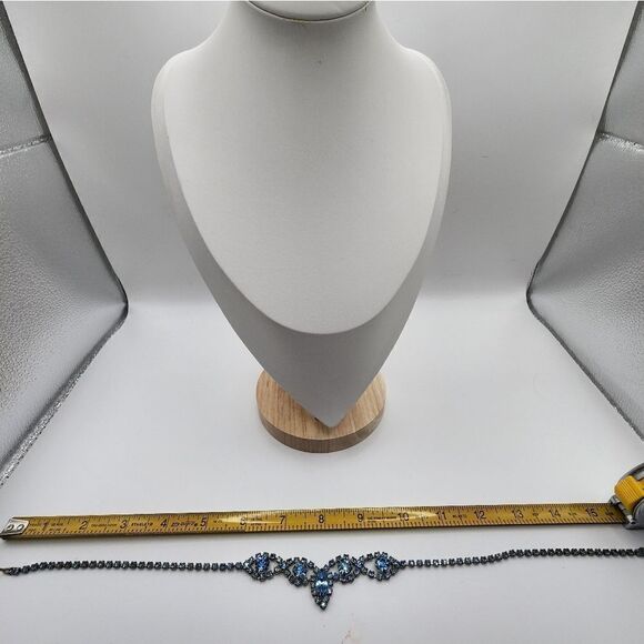 Blue Rhinestone Choker Necklace Vtg - Picture 7 of 9